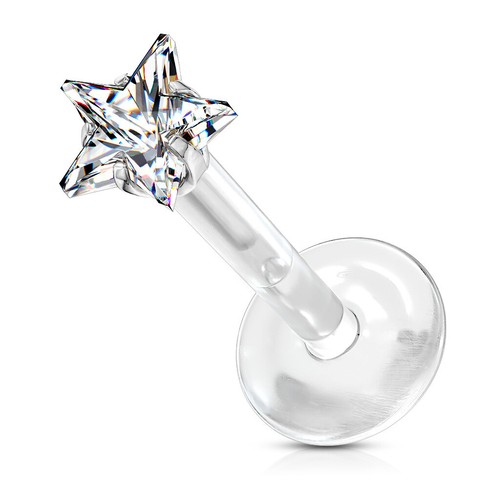 Star labret helix bar in bio flex push fit with clear Crystal star gold , silver - Picture 4 of 5