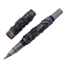 Jinhao Vintage Gray Rollerball Pen Double Dragon Playing Pearl, 3D Embossed Pen