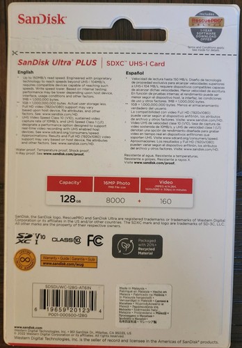 SanDisk Ultra Plus SDXC UHS-I 128GB Memory Card SDSDUWC-128G-AT6IN - Picture 2 of 2