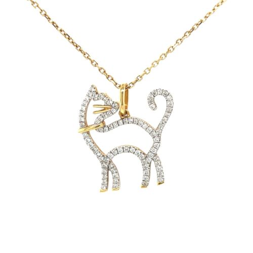 18K YELLOW GOLD DIAMOND KITTY PENDANT W/14K CHAIN cat feline pretty cats lady - Picture 2 of 6