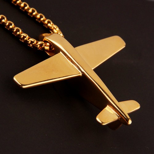 Collar Colgante Cadena Cadena Colgante Modelo de Avión Oro Pulido Negro Acero Inoxidable para Hombre - Imagen 16 de 28