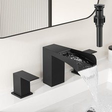 8 Inch Square Matte Black Widespread Bathroom Sink Faucets 3 Hole, Stainless ...