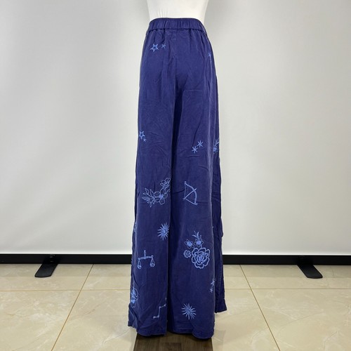 NWOT Johnny Was Wide Leg Embroidered Floral Pants Size L Blue Elastic waist - Picture 10 of 13