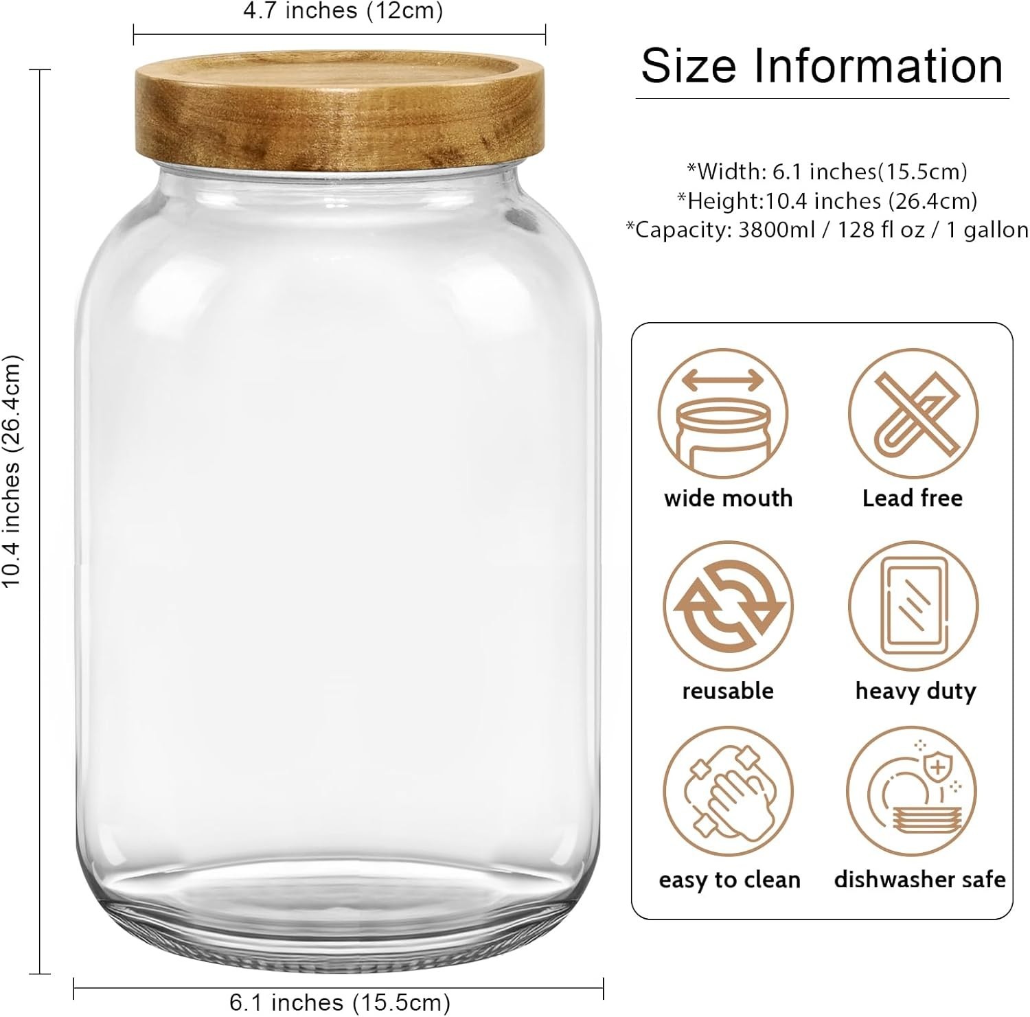 Eleganttime 128 Oz Jars Extra Wide Mouth 2 Pack, 1 Gallon Glass Large Jars