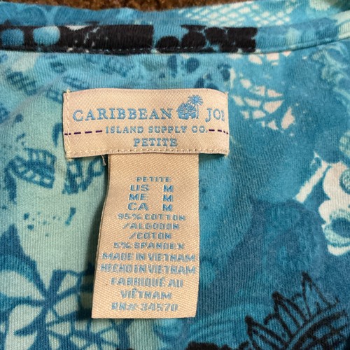 Caribbean Joe Floral Paisley Shirt 3/4 Ärmel Damen Petite M blau Bindebänder Scrunch - Bild 2 von 9