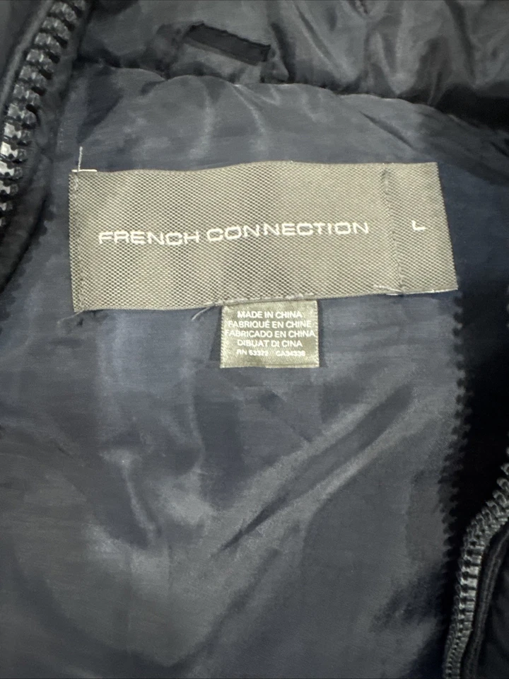Chaleco acolchado con capucha azul marino French Connection para hombre talla L chaqueta con cremallera Foto 2 de 4
