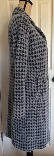 Max Studio Black & Gray S Houndstooth Fluffy Long Trench Style Sweater Coat Soft - Picture 11 of 13