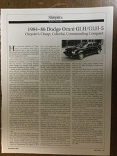 Misc 7284 Article Car Collecting Sleepers 1984 To 1986 Dodge Omni Glh Glh-5 1 Pg