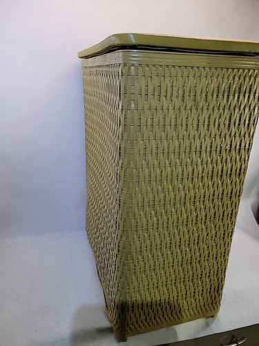Vintage Burlington Woven Wicker Clothes Laundry Hamper Padded Top MCM ~ NICE! - Picture 11 of 18