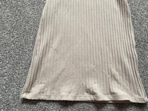 H&M beige/cream ribbed polo t shirt style mini dress v neck stretchy size small - Picture 2 of 8