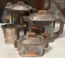 Antique French Ercuis Silverplate Art Deco Tea Coffee Service Pots Sugar Creamer