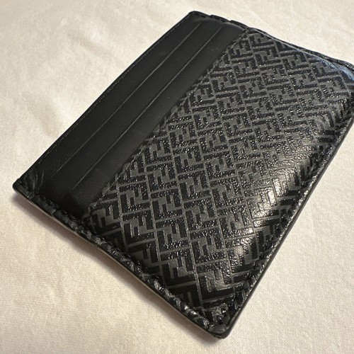 Portafoglio Fendi FF in pelle di vitello porta carte di credito nero e grigio - Foto 3 di 15