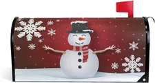 Snowman and Snowflake Red Christmas Magnetic Mailbox Cover Christmas Mailwraps G