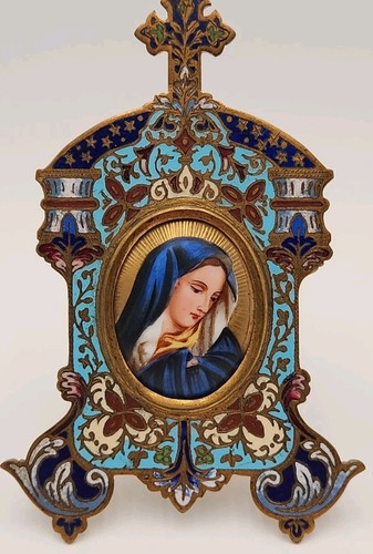 Antico Cloisonné smaltato francese Champleve Holy Benitez XIX secolo - Foto 19 di 24
