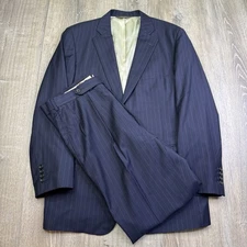 Paul Stuart Navy Blue Zoot Stripe Super 110's Wool Suit Mens Size 42 Tall 34/31