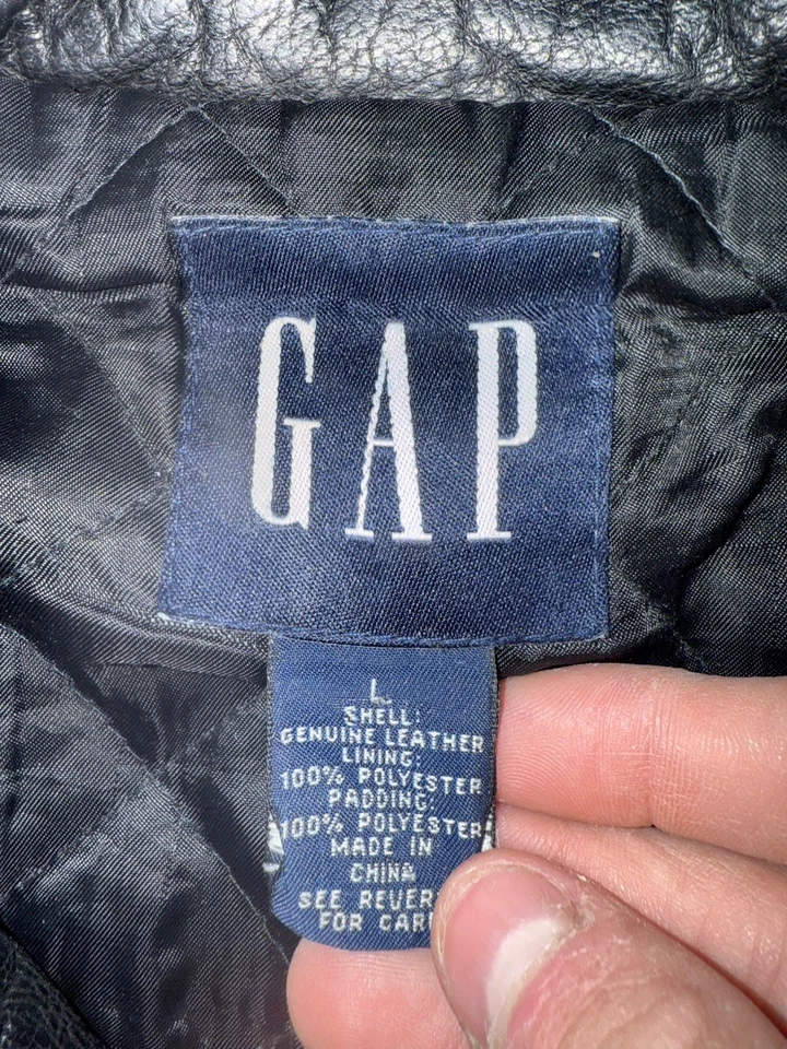 Chaqueta de Cuero GAP Para Hombre Grande Negra Cremallera Cuello Grueso Moto De Colección Años 90 Y2K Foto 2 de 3