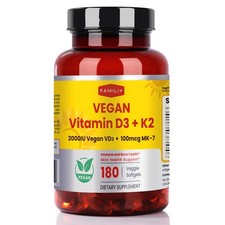 FAMILI 180 Days Vegan Vitamin D3 K2 Softgel with 180 Count Pack of 1