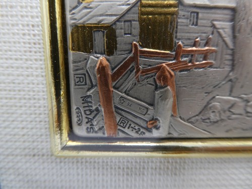 MINIATURE EMBOSSED 925 STERLING SILVER GILT LANDSCAPE MIDAS ITALY FRAMED ART - Picture 3 of 5