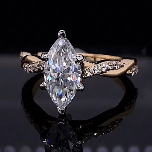 2.00Ct IGI E VS1 Marquise Lab Grown Diamond Engagement Ring In 14K Two-Tone Gold - Picture 3 of 20