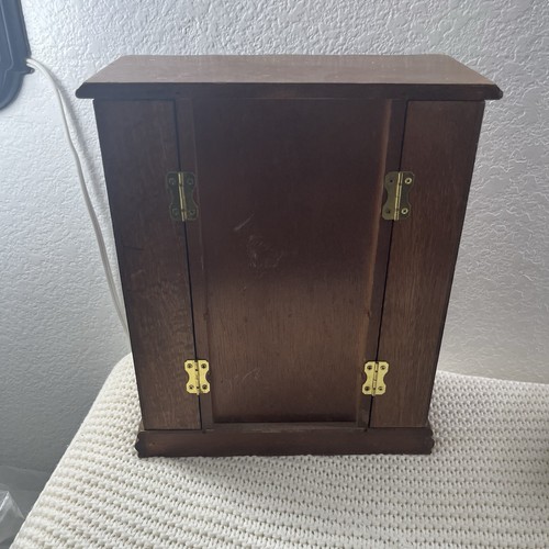 1980's Wood Jewelry Cabinet with Etched Glass Door and Mirror Jewelry Box - Picture 8 of 8