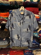 IOLANI Shirt Mens Small Blue Hawaiian Sailing Graphic Button Front Pocket Casual