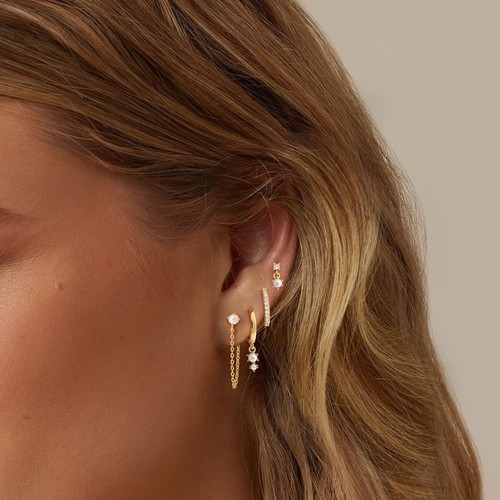 Gold Huggie Hoop Earrings for Women - Dainty Pearl Drop, 14k Gold Plated, Hyp... - Picture 3 of 6