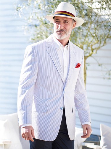 Peter Christian Blue/White Striped Seersucker Cotton Jacket XXL Brand New+Tags!