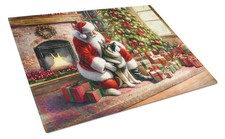 NEW Norwegian Elkhound and Santa Claus Glass Cutting Board Decorative Tempered