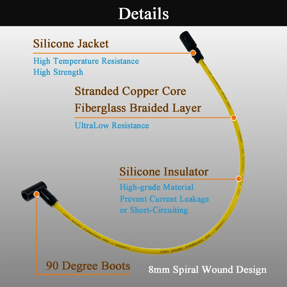 Juego de cables de bujía de encendido de 8 mm GMC C1500 Jimmy Savana Sonoma 96-05 4,3 L 7 piezas Foto 3 de 4