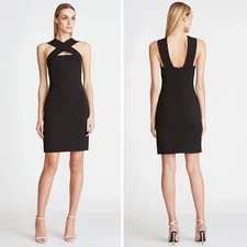 HALSTON Andie Black Crossover Neck Cocktail Dress Size 4