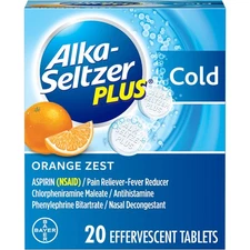 Alka-Seltzer Plus Cold Medicine, Orange Zest Effervescent Tablets with Pain R...