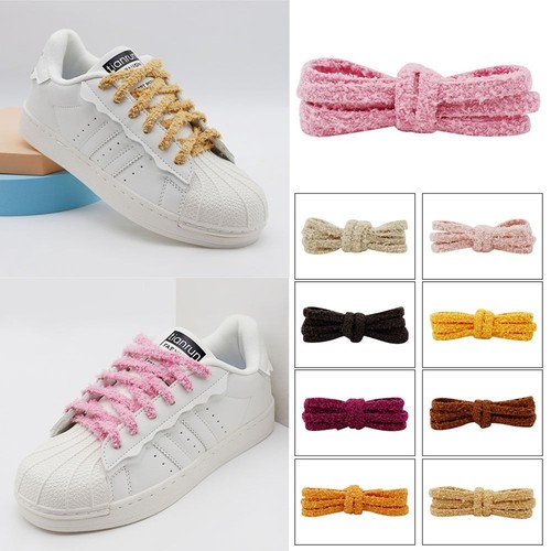 1Pair Sneakers Plush Shoe Laces Casual Flat Shoelaces Fluffy Fuzzy Laces - Picture 1 of 21