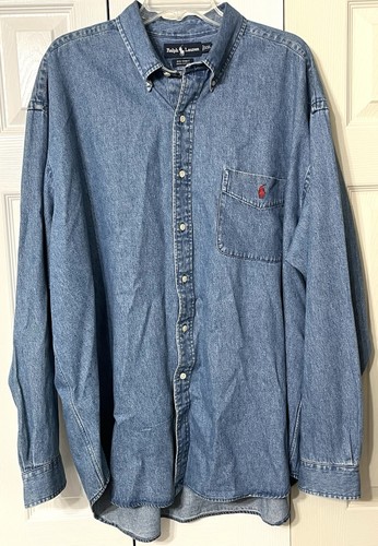Vintage Polo Ralph Lauren The Big Shirt Herren XXL Blau Denim Oversized Chambray