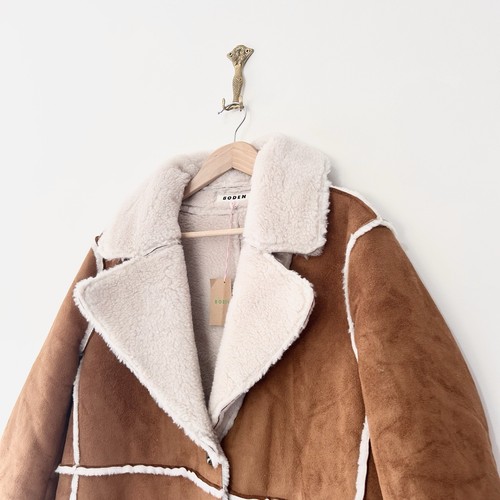Boden Reversible Faux Shearling Coat Size 18 Hazel Brown Longline Pockets - Picture 5 of 9