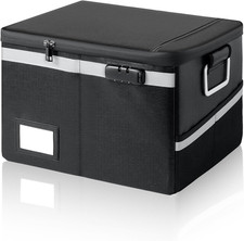 Fireproof Waterproof Document Box with Lock - Portable File Organizer Black 