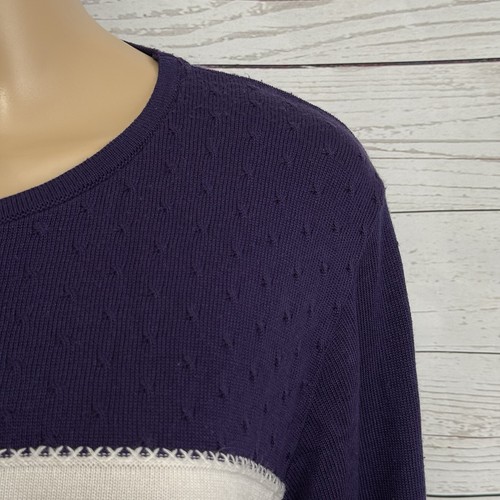 Alfred Dunner Pullover XL royal lila grau weiß Patchwork gestreift bestickt - Bild 4 von 12