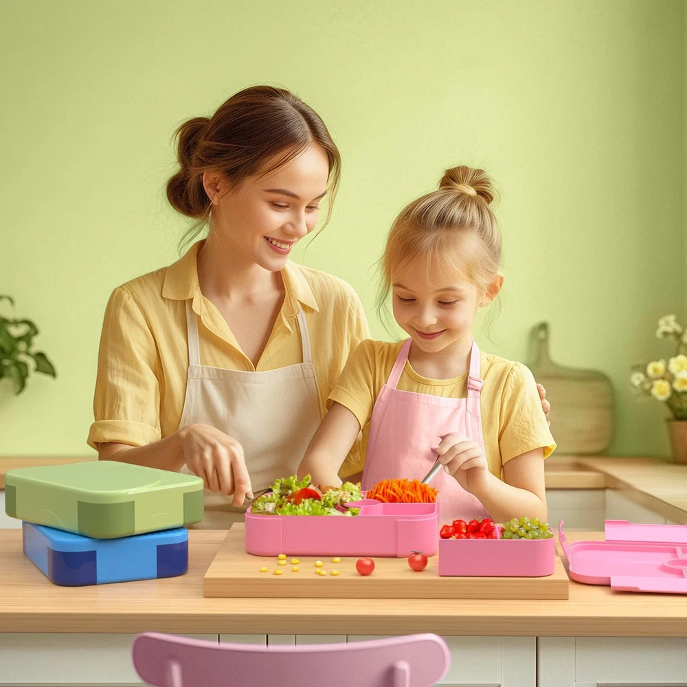 Leakproof 6-Compartment Kids Bento Lunch Box for Portion Control
