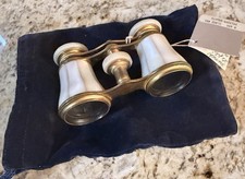 Antique French Le Fils Paris Gilt Brass Mother of Pearl Opera Glasses W/ Pouch
