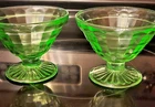 2 ANCHOR HOCKINGg Green Block Optic Sherbet Depression - Vintage 3" tall