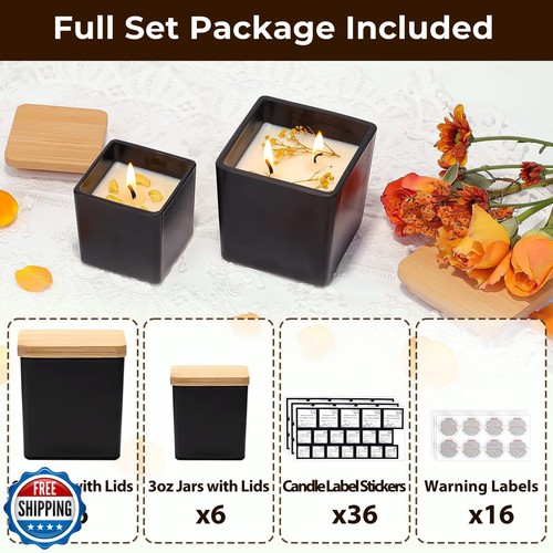 CONNOO 12 Pack 9oz, 3oz Matte Black Square Candle Jars for Making Candles, Th - Picture 4 of 5