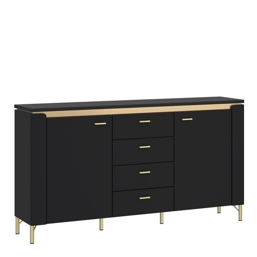 Black 2-Door 4-Drawer Sideboard with Gold Accents - Modern Storage Unit - Picture 1 of 4