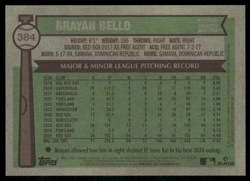 2025 Topps Heritage #384 Brayan Bello Chrome red border 1/5 - Picture 2 of 2