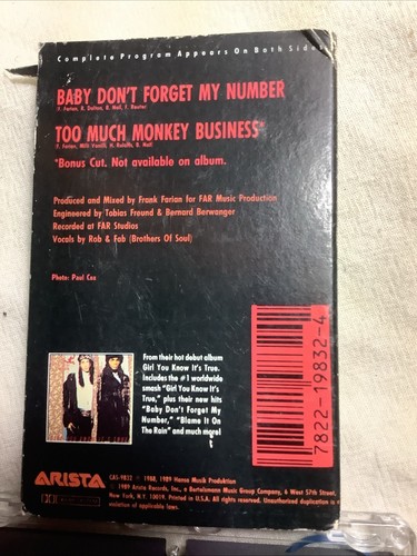 Milli Vanilli 1989 Baby Don't Forget My Number Vintage/Sammlerkassette Tape - Bild 6 von 6