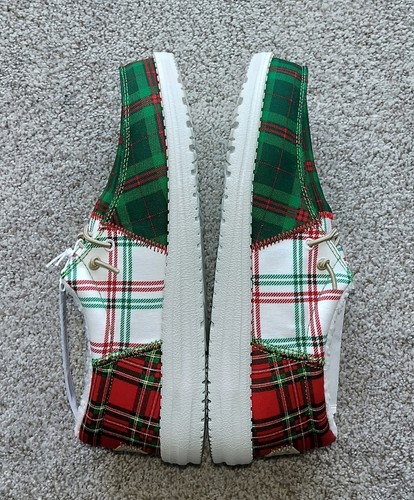 Hey Dude Herren Größe 11 Wally gefüttert Tri Tartan kariert Party Slipper Schuhe rot grün - Bild 5 von 8