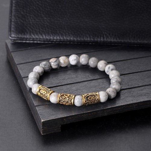 Retro Viking Nordic Amulet Runes Charms Bracelet Stone Bead Bangle For Men Women - Picture 6 of 70