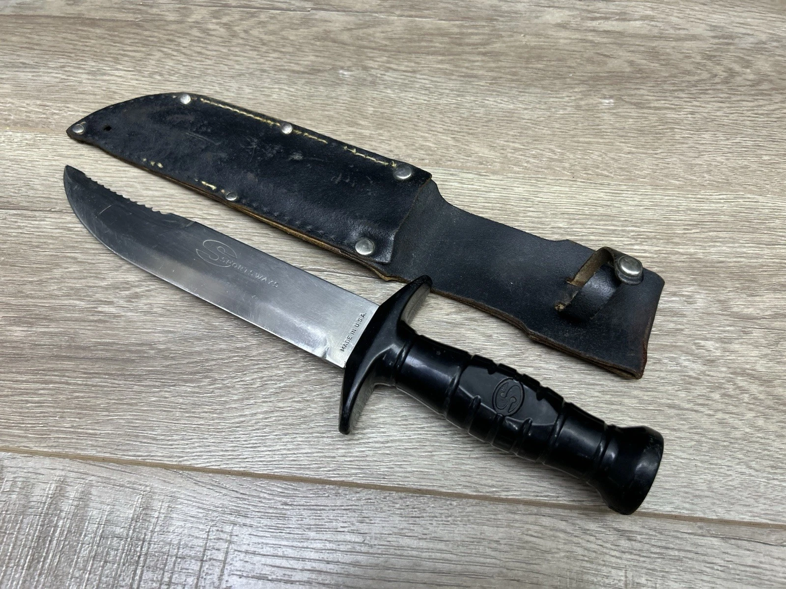 Vintage Sportsways Partially Serrated USA Scuba Diver Knife & Sheath
