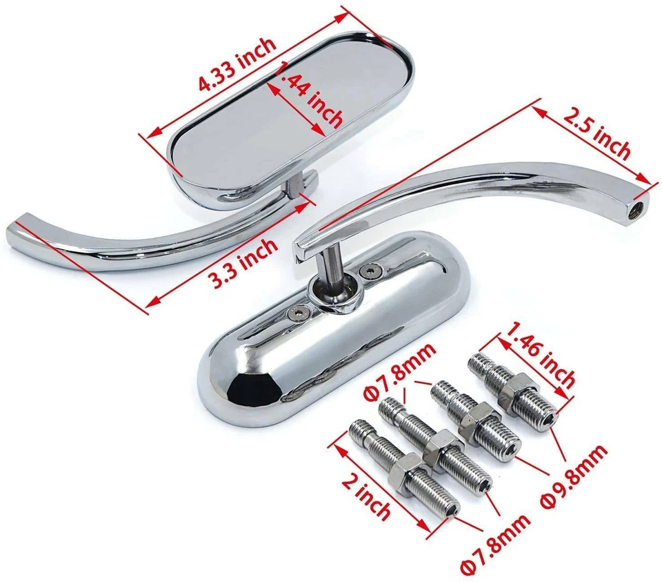 Motorcycle Chrome Mini Oval Mirrors for Harley Road King Dyna Softail Sportster — 第 3/4 张图片