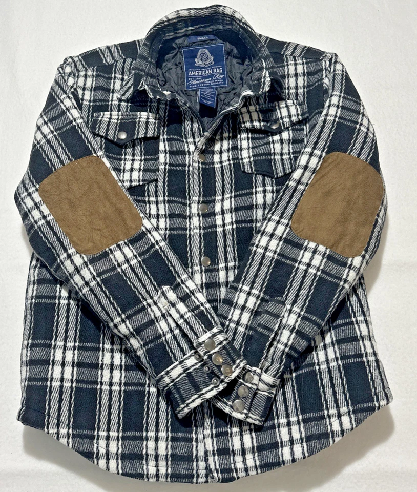 Chaqueta American Rag Talla Pequeña Buffalo Cuadros Blanco y Negro Cierre a Presión, Bolsillos Foto 4 de 4