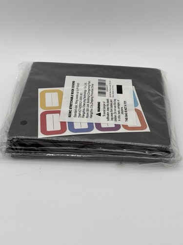 7 Pack Black Book Covers Stretchable Fabric Reusable W/ Name Label Sticker, NEW - Imagen 7 de 8