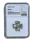1947-D Roosevelt Dime NGC MS66 Silver 10C Gem Uncirculated Mint State 66